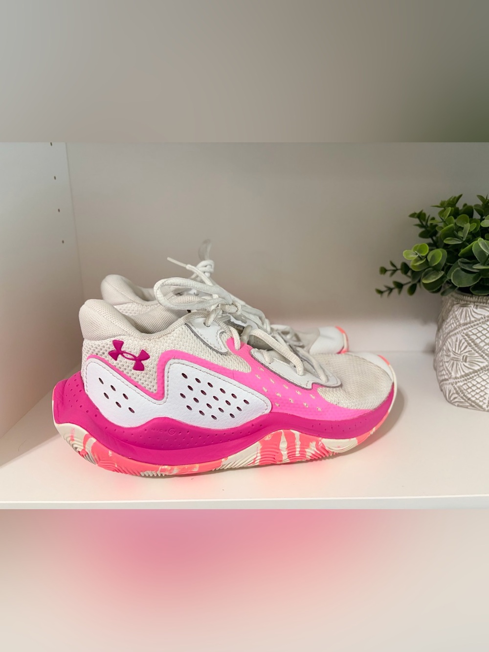 Under Armour Women's White and Bright Pink Athletic Trainers
